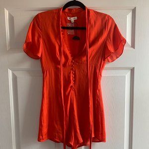 Honey Punch Short Sleeve V-neck Button Up Romper